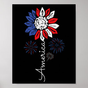 America Sunflower 4th Of July Independence Day Pat Poster