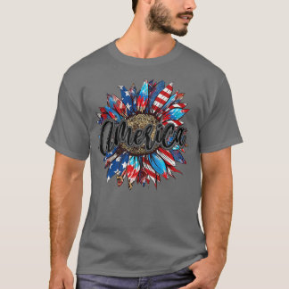 America Sunflower 4th Of July Independence Day Pat T-Shirt