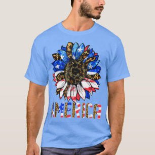 America Sunflower Flag Leopard Tie Dye Patriotic 4 T-Shirt