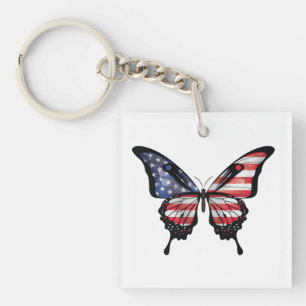 America Swallowtail Butterfly Flag Sticker Key Ring