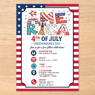 America Text and Stars Colourful Design Acrylic Invitations