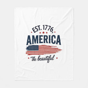 America the Beautiful Vintage Patriotic Flag Typog Fleece Blanket