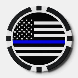 America Thin Blue Line Symbol Poker Chips