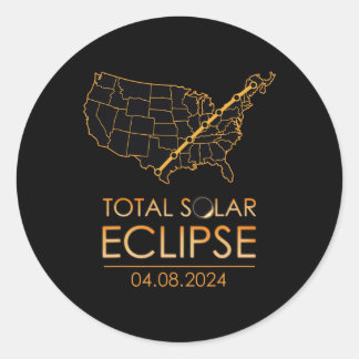 America Total Solar Eclipse April 8 2024 Usa Map T Classic Round Sticker