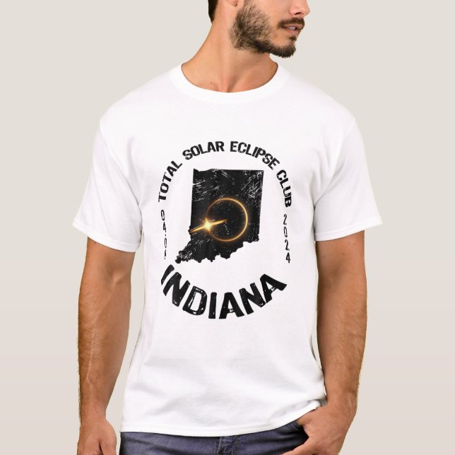 America Total Solar Eclipse Indiana 2024 Retro Sta T-Shirt (Front)