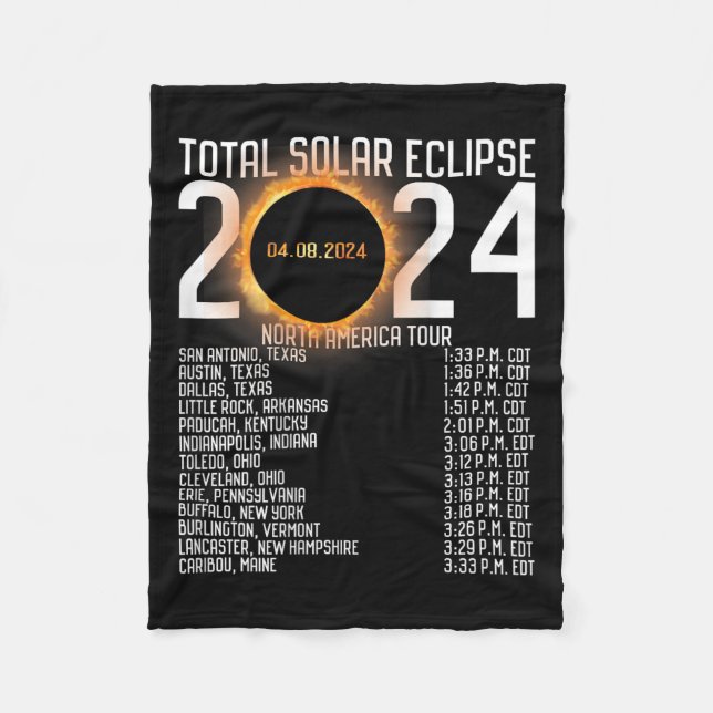 America Tour 2024 Totality On Back Solar Eclipse  Fleece Blanket (Front)