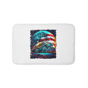 America turtle under Moon with American Flag Bath Mat