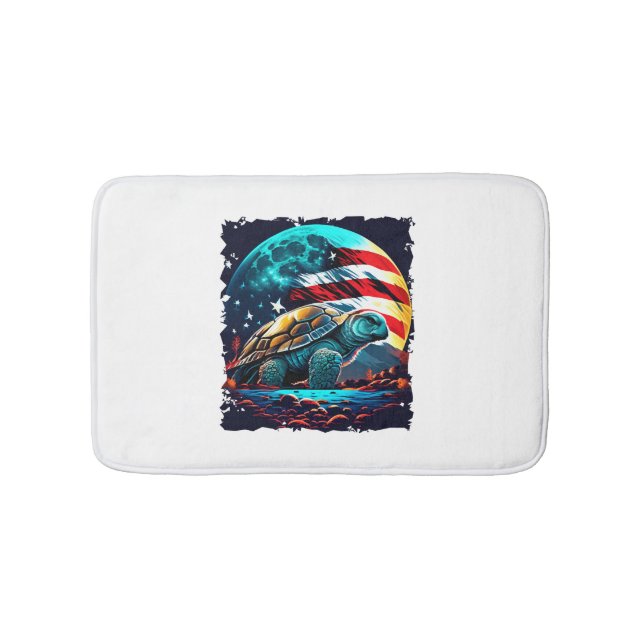America turtle under Moon with American Flag    Bath Mat (Front)