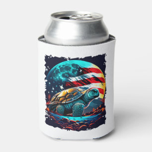 America turtle under Moon with American Flag Copy  Can Cooler