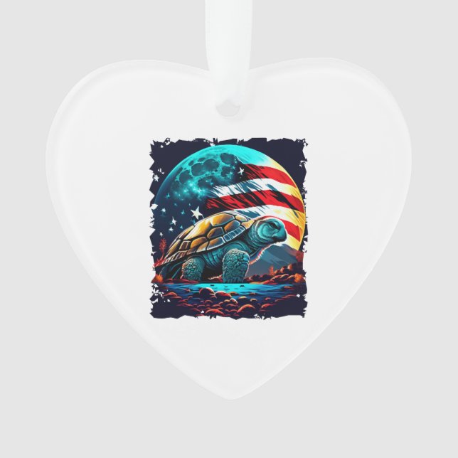America turtle under Moon with American Flag Copy  Ornament (Front)
