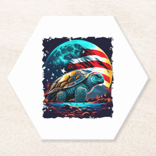 America turtle under Moon with American Flag Copy Paper Coaster