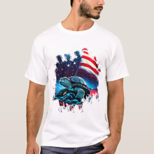 America turtle under Moon with American Flag Copy T-Shirt