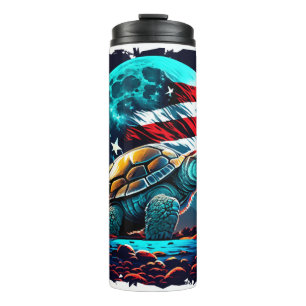 America turtle under Moon with American Flag Copy  Thermal Tumbler