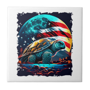 America turtle under Moon with American Flag Copy Tile