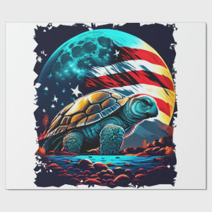 America turtle under Moon with American Flag Copy  Wrapping Paper