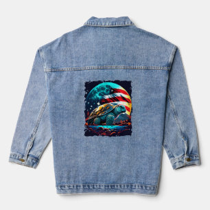 America turtle under Moon with American Flag Denim Jacket