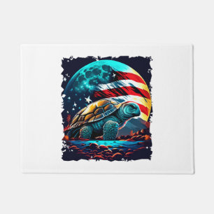 America turtle under Moon with American Flag    Doormat