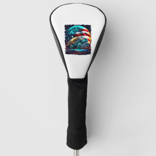 America turtle under Moon with American Flag    Golf Head Cover
