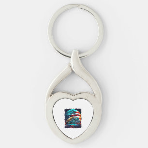 America turtle under Moon with American Flag    Key Ring