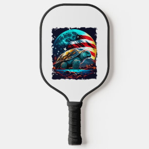America turtle under Moon with American Flag Pickleball Paddle