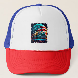 America turtle under Moon with American Flag    Trucker Hat