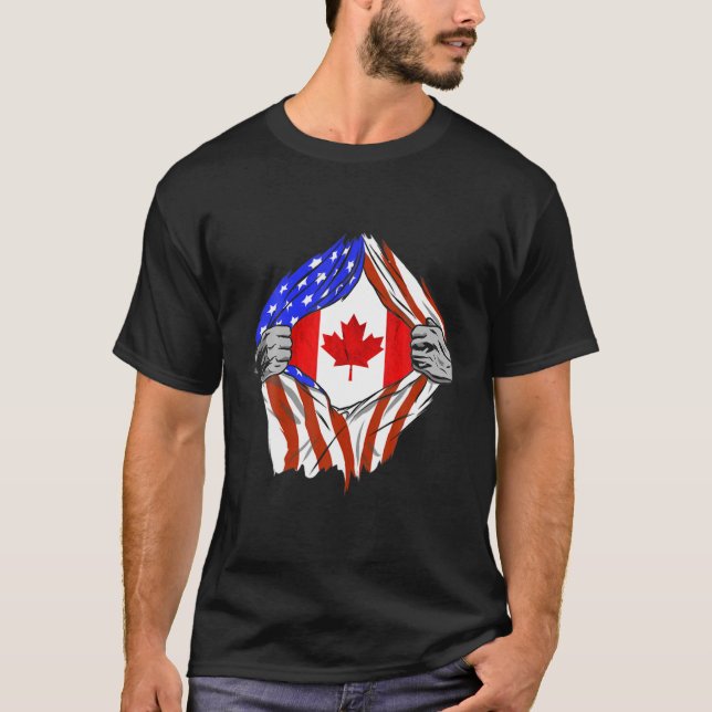 America USA Canadian Flag Chest Canadian Roots Can T-Shirt (Front)