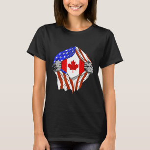 America Usa Canadian Flag Chest Canadian Roots Can T-Shirt
