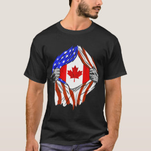 America Usa Canadian Flag Chest Canadian Roots Can T-Shirt