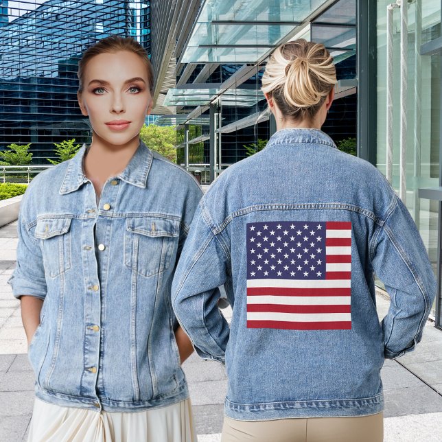 America USA  Flag Red White Blue Patriotic Women's Denim Jacket (America USA Flag Red White Blue Patriotic Women's Denim Jacket)