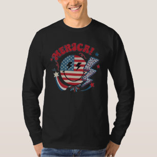 America Vibes Happy Face Smile Flower American 4th T-Shirt
