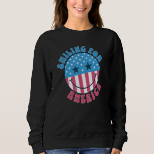 America Vibes Smile Face US Flag Retro Groovy 4th  Sweatshirt