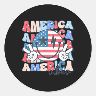America Vibes Usa Groovy Retro Smile Face Happy 4t Classic Round Sticker