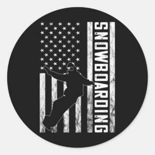 America Vintage Usa Flag Snowboarder Snowboard Sno Classic Round Sticker