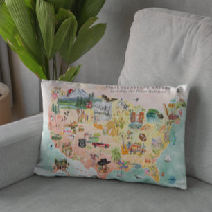 America   Watercolor Illustrated USA Map Decorative Cushion
