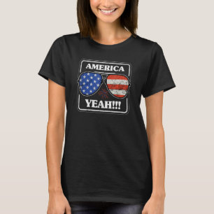 America Yeah Patriotic Sunglasses Flag 4th Of July T-Shirt