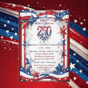 American 250th Anniversary Red White & Blue Party  Invitation