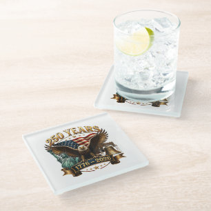 American 250th Anniversary USA Patriotic 4th July Glass Coaster