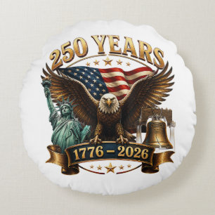 American 250th Anniversary USA Patriotic 4th July Round Cushion