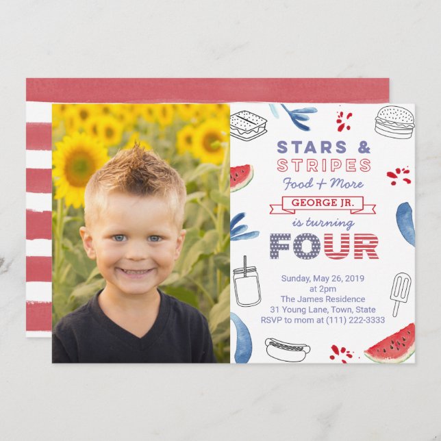American 4th Birthday Cookout Birthday Party Invitation (Front/Back)