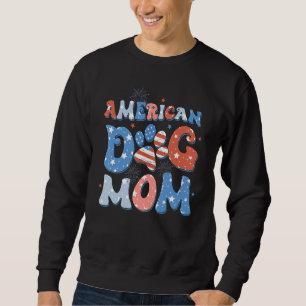 American 4th Of July Dog Mom Retro Groovy Dog Paw Sweatshirt