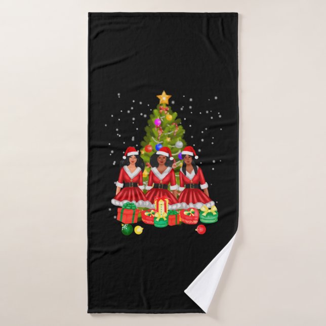 American African Christmas Santa Claus Black Girls Bath Towel (Bath Towel)