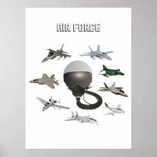 American Air Force Pilot Helmet with Airplanes Poster