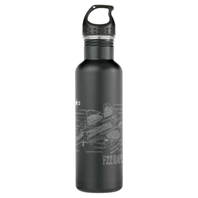 American Aircraft Stealth Fighter F22 Raptor Bluep 710 Ml Water Bottle (Front)