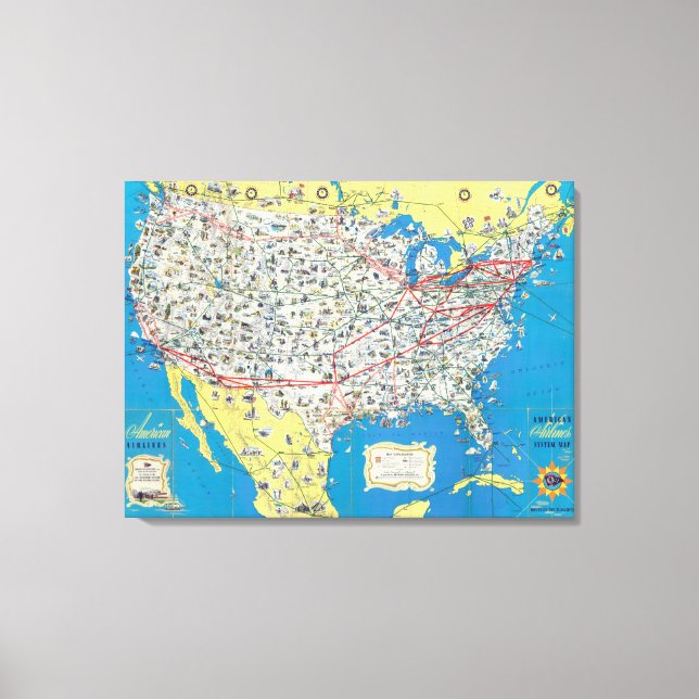 American Airlines system map Canvas Print (Front)