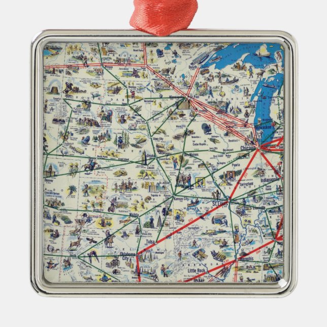 American Airlines system map Metal Tree Decoration (Front)