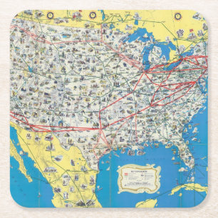 American Airlines system map Square Paper Coaster