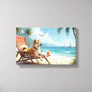 American Akita Beach Vibes Canvas Print