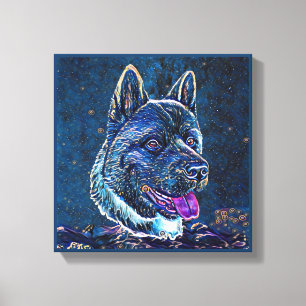 American Akita Blue Starry Night Painting Style Canvas Print