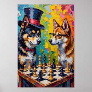 American Akita Chess Pop Art, Funny Dog Wall Art
