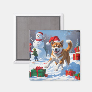 American Akita Christmas Festive Snow Scene Magnet